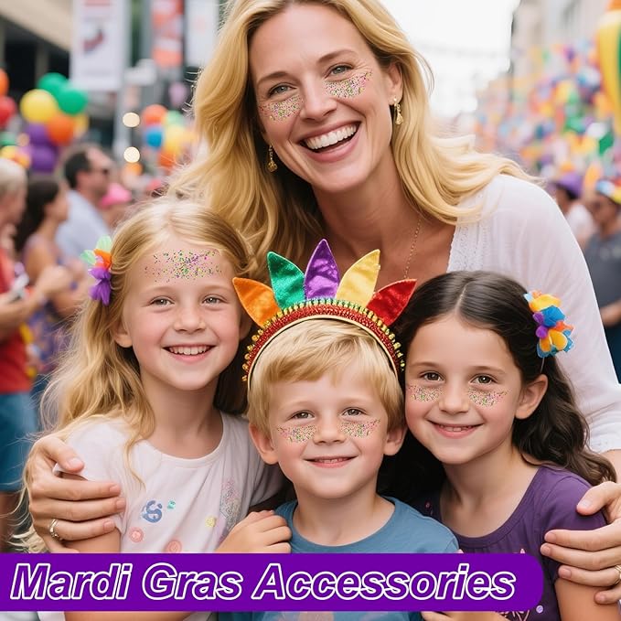 Mardi Gras Gold Hair Glitter Stick,Purple Green Face Body Glitter Makeup,Waterproof Carnival Costume Outfits for Women & Kids,Mardi Gras Accessories Singer Concerts Chunky Glitter