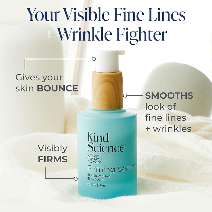 Kind Science Firming Serum, Anti Aging Face Treatment, Lightweight Facial Serum With Retinol Alternative Bakuchiol & Peptides, Fragrance Free, For Sensitive Skin and All Skin Types, 1 fl oz