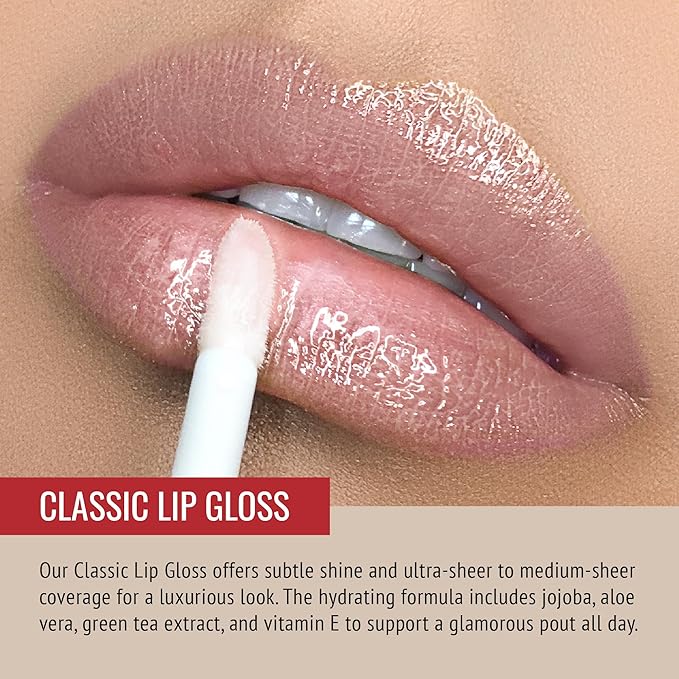 Runway Rogue Classic Gloss Bride In Show, Sheer Pearly Pale-Pink Hydrating Shimmer Lip Gloss with It’s a Wrap, Matte Blush-Pink Lip Liner and Sharpener