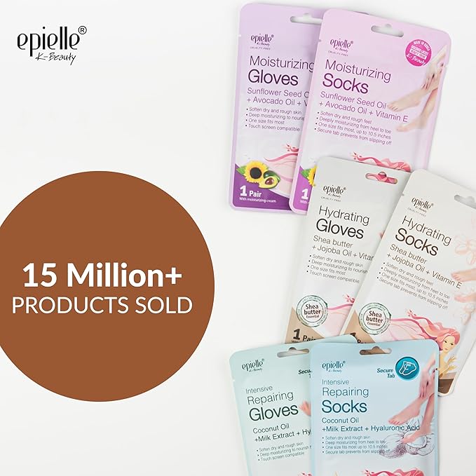 Epielle Hydrating Hand & Foot Masks, Relieve and Soften for Dry, Overworked Skin, Self Care Gifts for Women, Spa Kit, Stocking Stuffers, 6 Moisturizing Gloves & 6 Moisturizing Socks