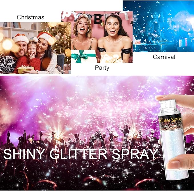 Hair and Body Glitter Spray, Holographic Glitter Highlighter Powder, Face Body Clothes Shiny Glitter, Loose Shimmer Hairspray Festival Rave Prom Accessories (Sparkling Pink)