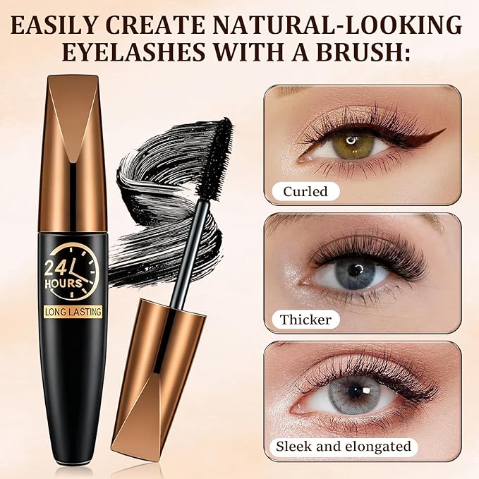 2 Pack 4D Silk Fiber Lash Mascara, Waterproof Silk Fibre Thick Lengthening Mascara