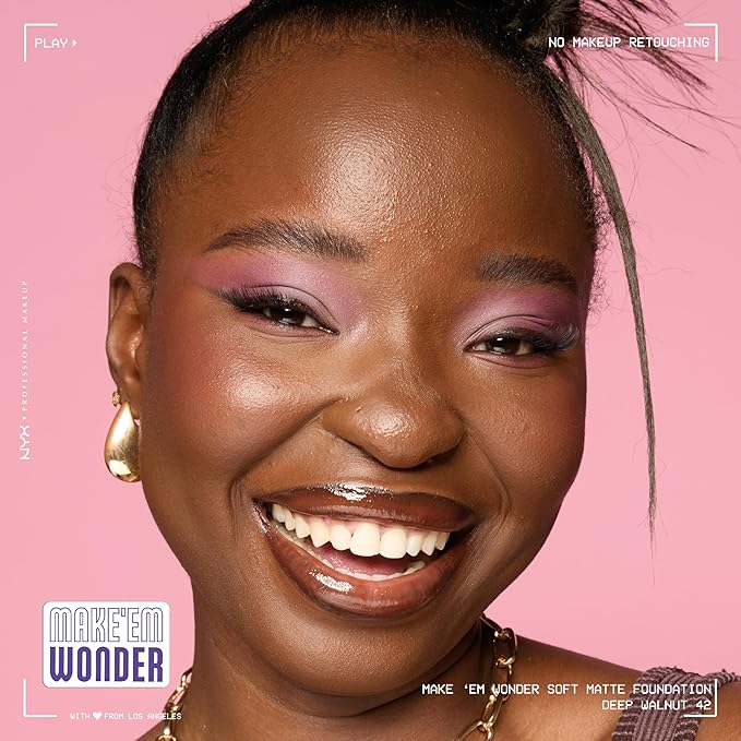 NYX PROFESSIONAL MAKEUP Make 'Em Wonder Liquid Foundation, 24HR Foundation Makeup With A Soft Matte Finish, Buildable Full Coverage - 42 Deep Walnut