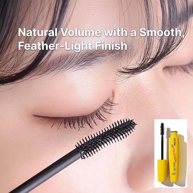 Cat’s Eye Curling Mascara K-Beauty – Lengthening, Volumizing, Smudge-Proof & Washable Mascara for Straight or Short Lashes, Non-Clumping Black Formula, 12g