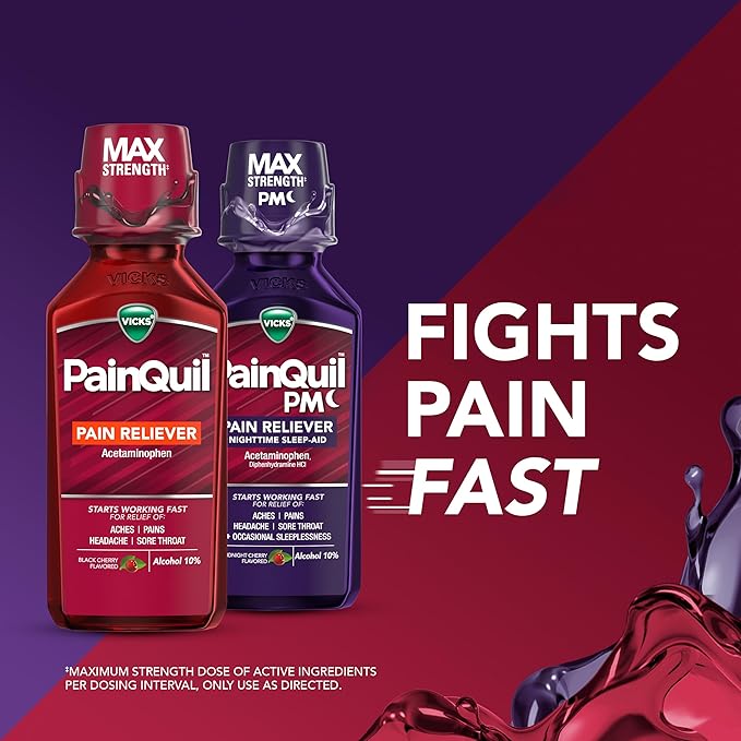 Vicks PainQuil & PainQuil PM Pain Relief Liquid, 1000mg Acetaminophen, 2x12 oz