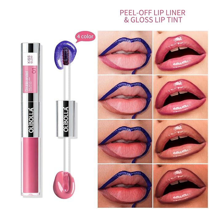 Double-Ended Peel-Off Lip Liner & Gloss Tint – Long-Lasting Hydrating Lip Color, Smudge-Proof & Kiss-Proof Gloss Duo for Plump Shiny Lips (01 Pink Mirage)
