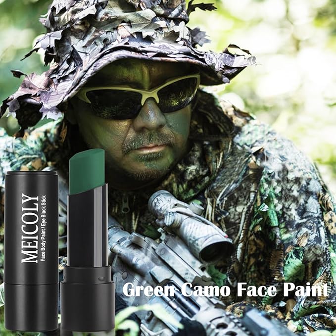 MEICOLY Green Face Body Paint Stick,Christmas Stocking Stuffers,Green Face Paint for Halloween SFX Witch Elphaba Makeup,Camo Hulk Face Painting,Eye Black Stick for Baseball Softball Football Lacrosse