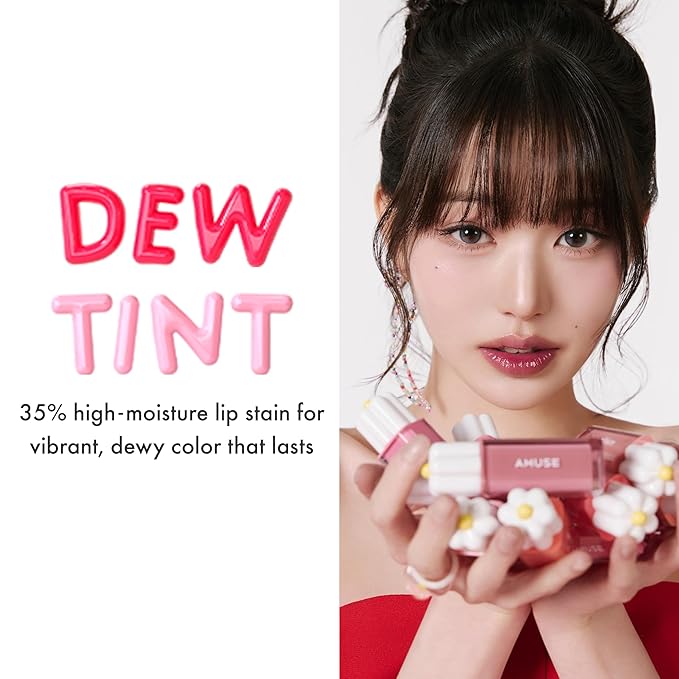 Amuse SEOUL Daisy Flower Dew Tint 12 SUNDAY | 35% High-moisture Water Tint, Long-lasting, Vitamin E Acetate, Moisturizing, No Peel Off, Lip Treatment, Non Sticky, Korean Lip Tint for Dry Lips