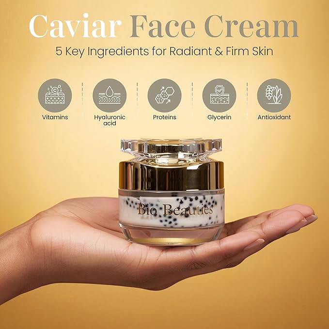 Caviar Face & Neck Cream – Hydrating Anti-aging Moisturizer with Hyaluronic Acid, Squalane & Glycerin – Supports Smoother, Softer, Youthful-Looking Skin – For All Skin Types