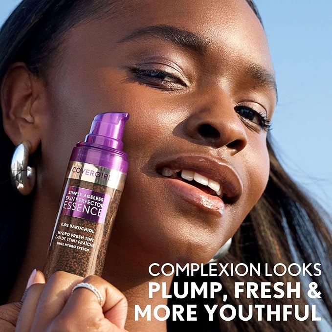 CoverGirl Simply Ageless 65 Tan-Rich Liquid Foundation Bundle with Blending Brush, Lightweight Vegan Formula for Dry Skin, 1oz
