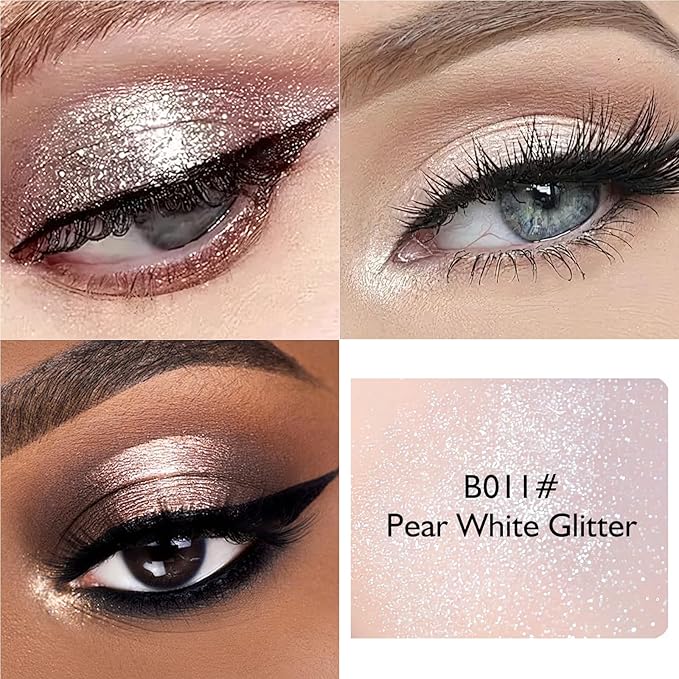 Pearl White Glitter Eyeshadow Palette, Single Shimmer Eye Shadow Palette Makeup Compact Pressed Powder Lightweight Blendable Highly Pigmented Sparkle Eye Highlighter for Women Travel-Friendly