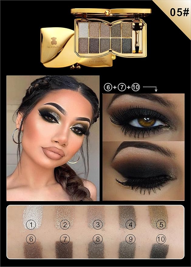 Glitter Eyeshadow Palette, 10 Colors Sparkle Shimmer & Matte Eye Shadow Highly Pigmented Waterproof Long Lasting Makeup Set (Color 5)