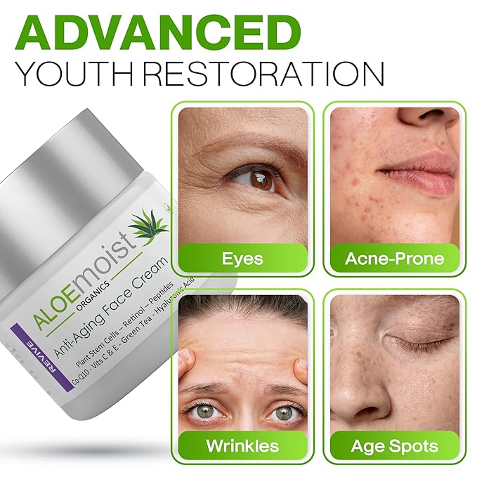Advanced Retinol Cream for Face: Aloemoist Revive Anti Aging Face Cream for Women & Men Topical Retinoid Wrinkle Repair Day/Night Moisturizer, Organic Retinol Facial Moisturizer for Aging Skin,2 Pack