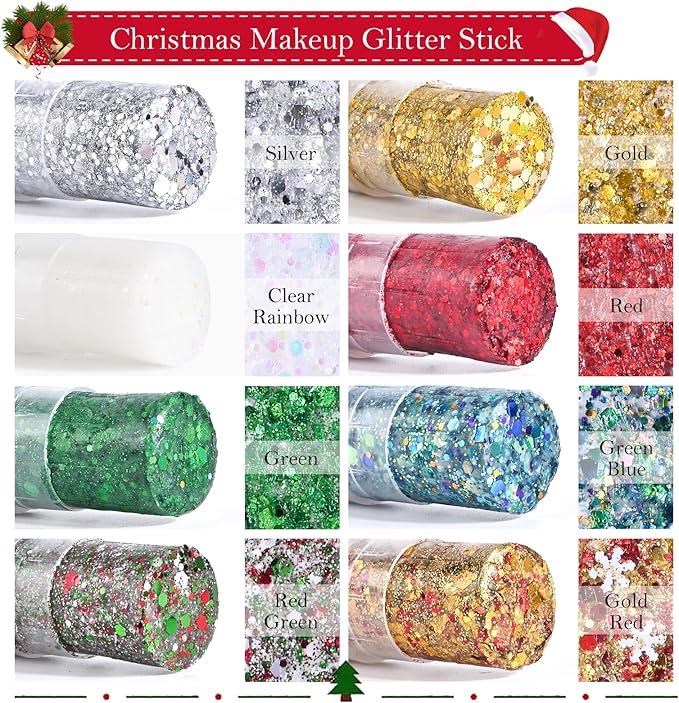 Gold Body Hair Face Glitter Stick, Holographic Sequins Face Sparkle Glitter Gel Neon Outfit for Women Face Paint Rave Festival Mermaid Chunky Makeup