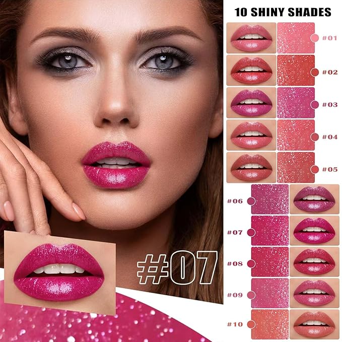 Purple Red Lipstick For Women Matte Nude Glitter Shimmer Metallic Highly Pigmented Moisturizing Lip stick Hypoallergenic Waterproof Long Lasting Lipsticks Quick Makeup Lightweight Portable 07 #