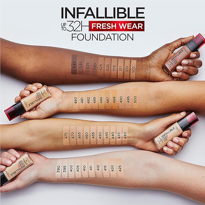 L'Oreal Paris Makeup Infallible Up to 32 Hour Fresh Wear Lightweight Foundation, 411 Beige Ivory, 1 Fl Oz, Packaging May Vary