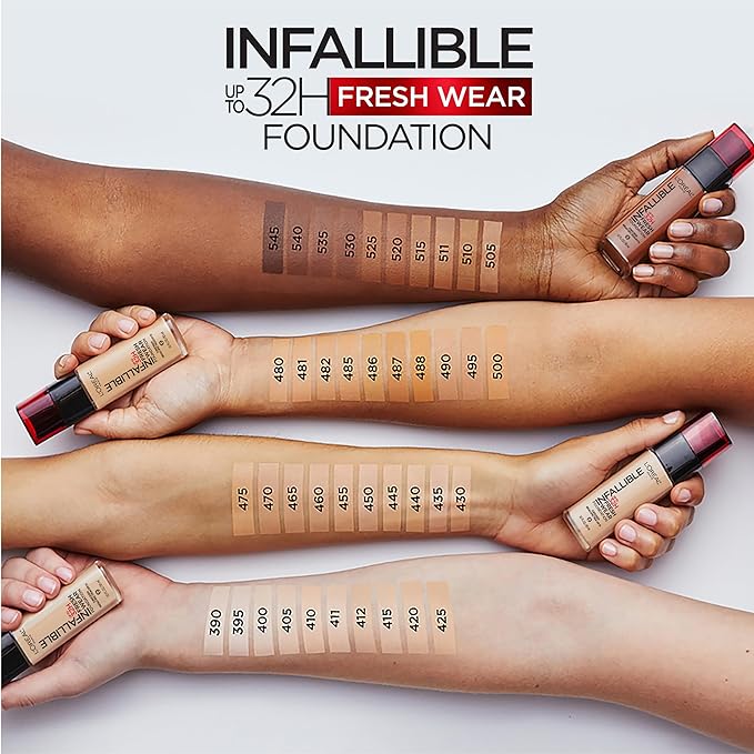 L'Oreal Paris Makeup Infallible Up to 32 Hour Fresh Wear Lightweight Foundation, 535 Espresso, 1 Fl Oz, Packaging May Vary