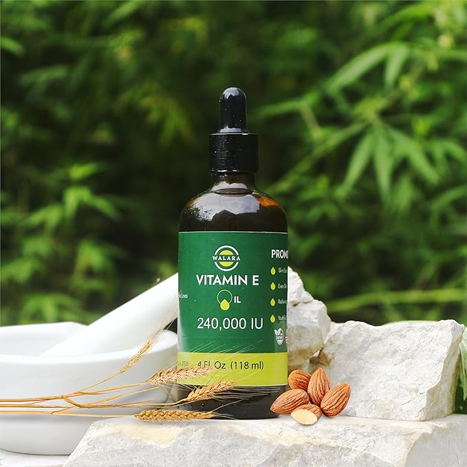 WALARA Vitamin E Oil 100% Pure 240,000 IU (4oz) | Natural, Non-GMO, for Skin, Hair, Premium Vitamin E Oil is 100% Pure & Natural