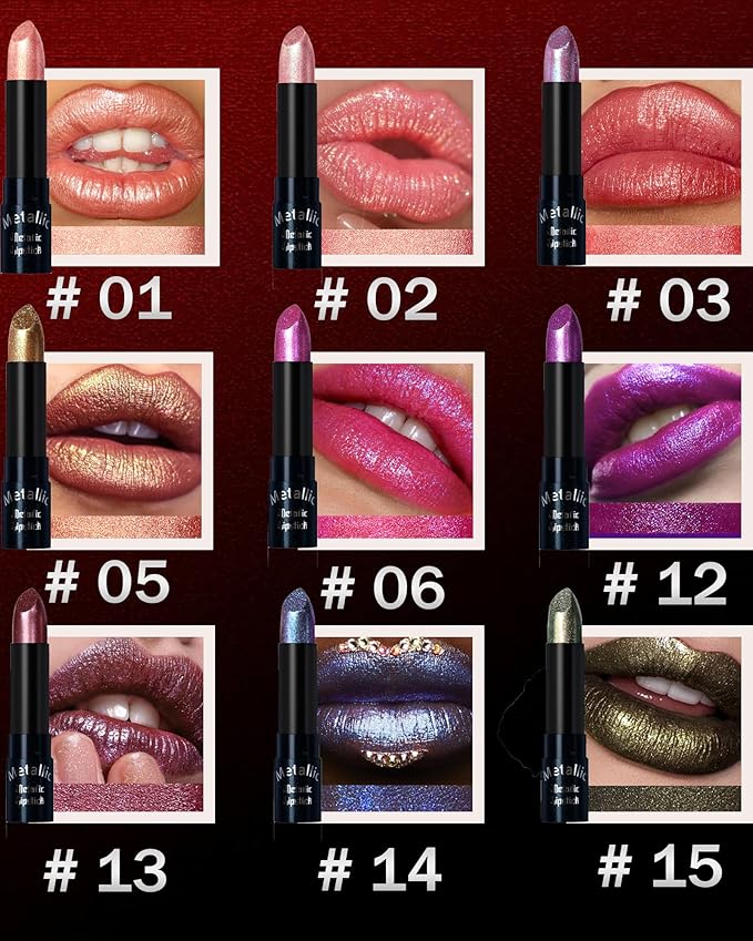 Glitter Rose Red Metallic Lipstick for Women,Long Lasting Shimmer Sparkling Diamond Lipstick Glitter High Pigmented Lip Gloss Metallic Matte Nude Lip Color Stain Waterproof,Non Stick Lips Makeup-03