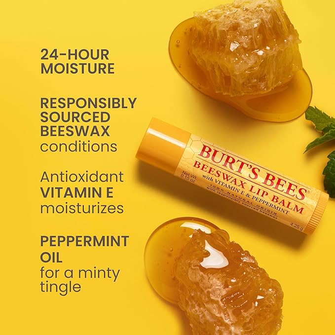 Burt's Bees Christmas Gifts, 4 Lip Balm Stocking Stuffers Products, Assorted Mix Set - Classic Beeswax, Vanilla, Cucumber Mint & Coconut and Pear (4-Pack)