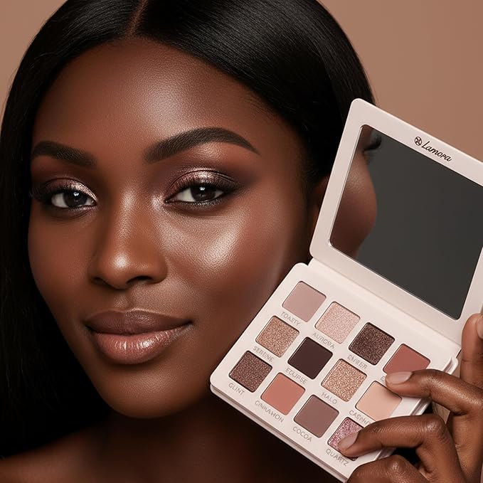 Lamora Nude Eyeshadow Palette - 12 Soft Pink Rose Shadows, Multi-Use Eye Makeup Palette with Matte & Shimmer Finishes, Ultra-Blendable Everyday Neutrals, Long-lasting Wear, Travel Makeup with Mirror