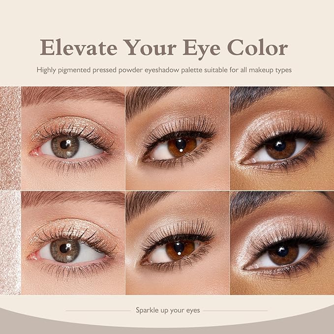 Shimmer Glitter Eyeshadow Palette 2 PCS, Pear White Light Brown Eye Shadow Palettes Neutral Eyeshadow for Women, Smooth Powder Lightweight Blendable High Pigment Compact Daily Eyes Makeup, Set A