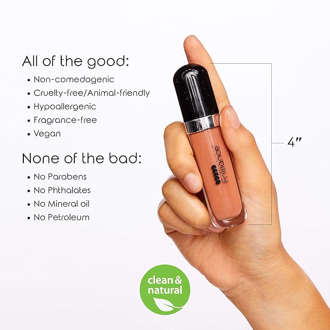 Frilliance Moisturizing Natural Lip Gloss, Neutral Bliss Color, Vegan Cruelty Free Hypoallergenic for Teens of All Skin Types, 8 ml / .28 fl oz