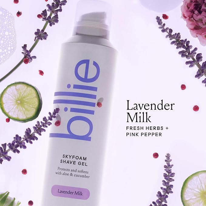 Billie SkyFoam Shave Gel - Lavender Milk Scent - Water-activated Foam - Made With Aloe & Cucumber - For A Close, Smooth Shave - 6.7 fl oz, 3-pack