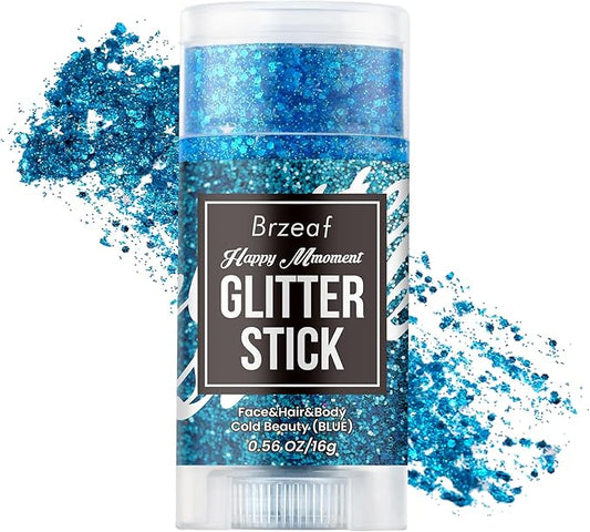 Brzeaf Waterproof Blue Glitter Stick, Christmas Festival Rave Accessories, Safe Ingredients & Long Lasting, Hair Eyeshadow Face Glitter Stick, Singer Concert Music Rave Festival, Glitter Makeup
