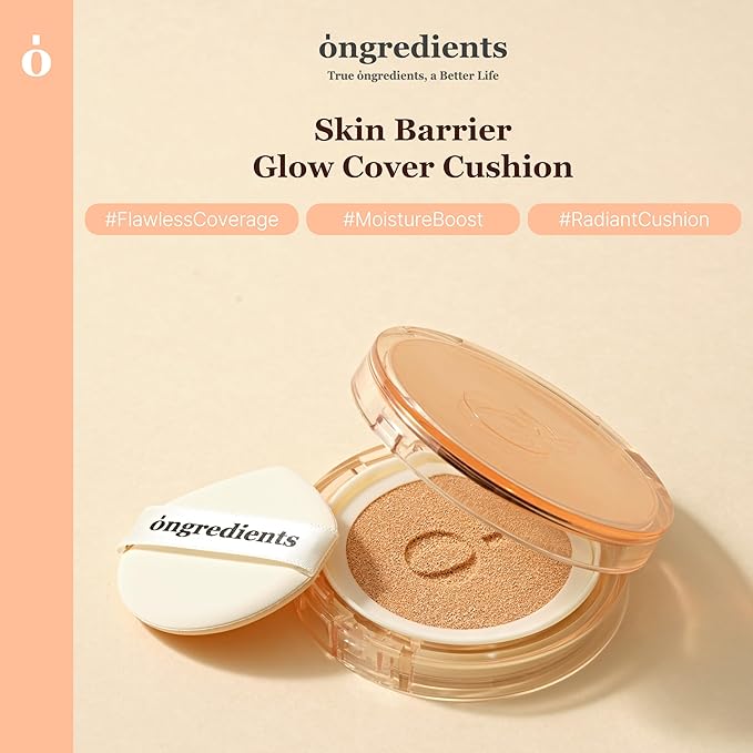 Skin Barrier Glow Cover Cushion, All-day Coverage, Glow Finish, Lightweight, Skincare-Like Texture, Non-cakey Makeup, Korean Cushion Foundation (#15C Dew at Dawn, 0.15 oz)