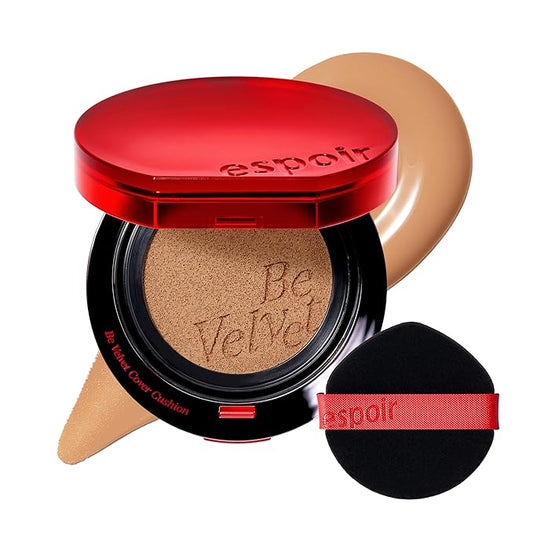 Espoir Be Velvet Cushion Foundation #30 Toffee | Quick and Easy Coverage with Long-lasting Color by Zero Oxidation, Velvety Smooth Finish & Lightweight Formula, Vegan, Korean Makeup, 0.46 oz