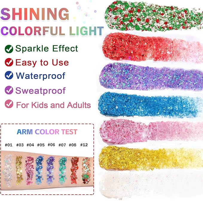 Blue Body Glitter Stick, Face Body Glitter Gel Holographic Hair Glitter Halloween Chunky Sequin Waterproof Face Paint Stick Glitter Makeup for Kids and Women