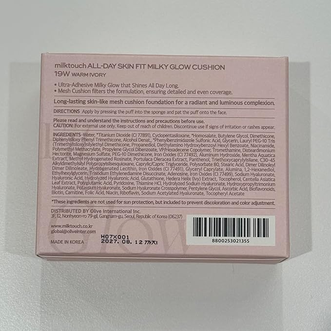 milktouch Cushion Foundation, 24H Flawless Skin, Radiant Shine, No Oxidation, Long-Lasting, Non-Creasing, 60% Hydrating Skincare Infused Korean, Stocking Stuffers, Christmas Gifts (19W Warm Ivory)