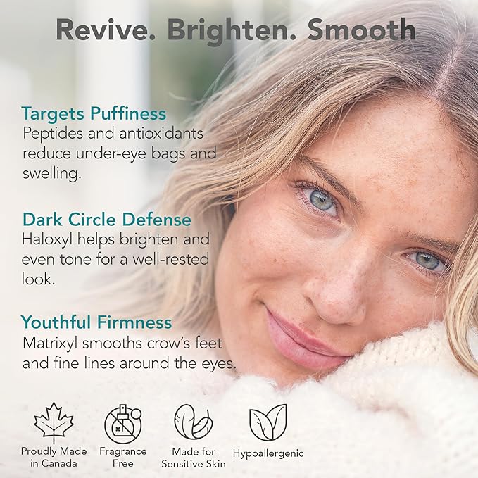 Riversol Peptide Eye Cream | Brightening Eye Repair for Dark Circles & Puffiness | Depuffing Eye Cream with Matrixyl | Developed for Sensitive Skin