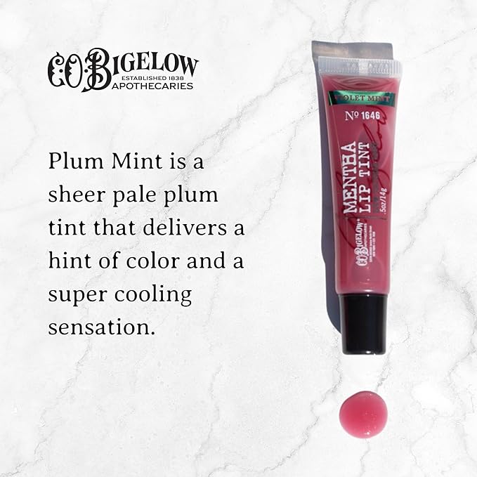 C.O. Bigelow Plum Mentha Lip Tint Trio, Pack of 3 Purple Tinted Lip Gloss with Peppermint Oil, High Gloss Shine Finish, 0.5 oz