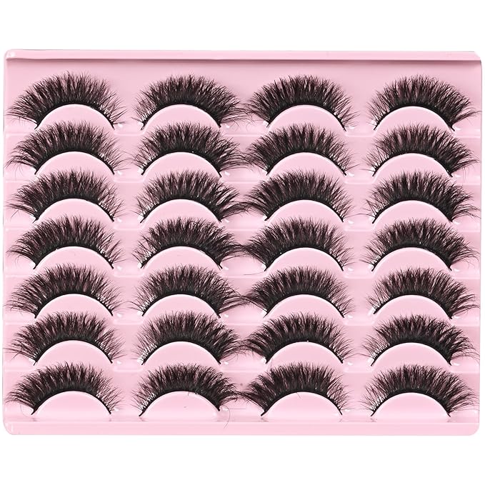 FARRED Natural Lashes Short Eyelashes Wispy False Mink Lash Pack 14 Pair Fluffy Cat Eye Strip Eyelash that Looks Like Extensions Small Fake Lashes for MUA and Beginners Daily Makeup (F14 | 8-15mm)
