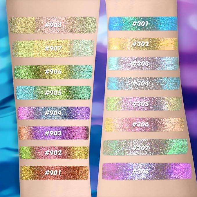 CHARMACY Chameleon Liquid Glitter Eyeliner, Highly Pigmented, Metallic Intense MultiColor Shifting waterproof Eyeliner, Ultra-Fine Tip, Longwearing, Smudge-proof,BROWN GOLD GREEN 901