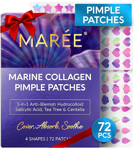 MAREE Star Pimple Patches for Face - Hydrocolloid Acne Patches w/Salicylic Acid, Tea Tree Oil & Centella - Cute Pimple Patches Stars - Teens Zit Patches Stickers - Parches Para Acne - 72 Blemish Dots