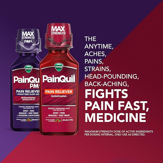 Vicks PainQuil & PainQuil PM Pain Relief Liquid, 1000mg Acetaminophen, 2x12 oz