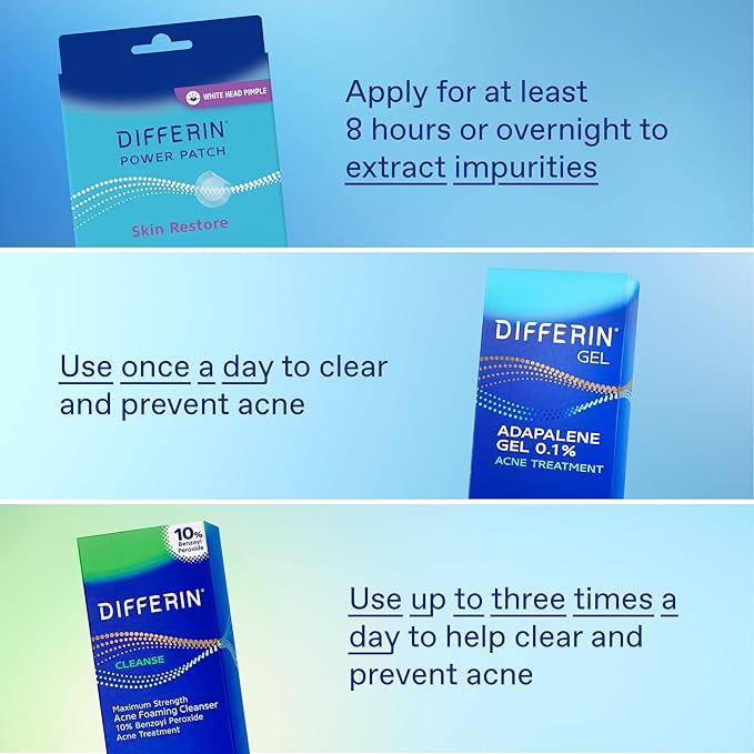 Differin Power Patches for White Head Pimples, Hydrocolloid Patches formulated with Zinc Hyaluronate and Niacinamide, 4-in-1 Hydrotech™ Formula, Helps Absorb Impurities and Restore Skin, 23 ct
