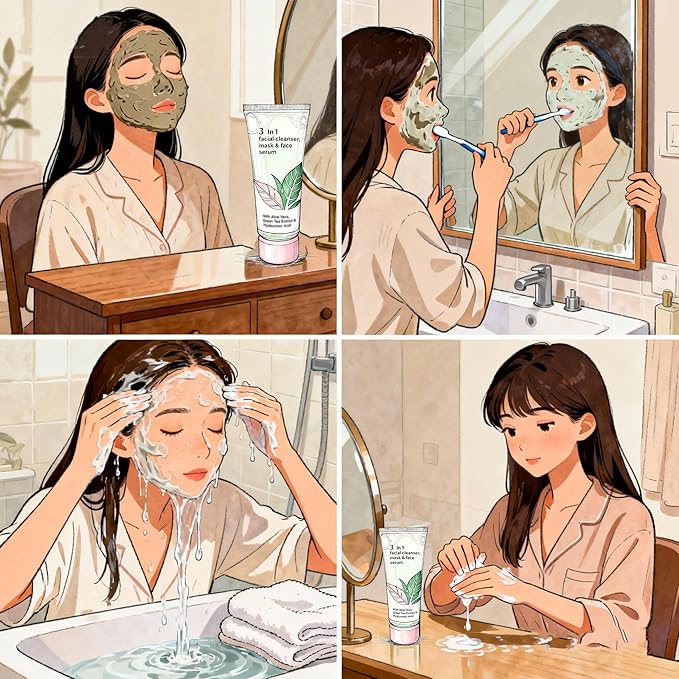 Water Ice Levin Green Tea Mask Cleanser, 3-in-1 Facial Wash, Gentle Pore Care Mask, Firm and Hydrating Foaming Facial Cleanser, Centella Asiatica for Acne-Prone & Sensitive Skin, Korean Skincare