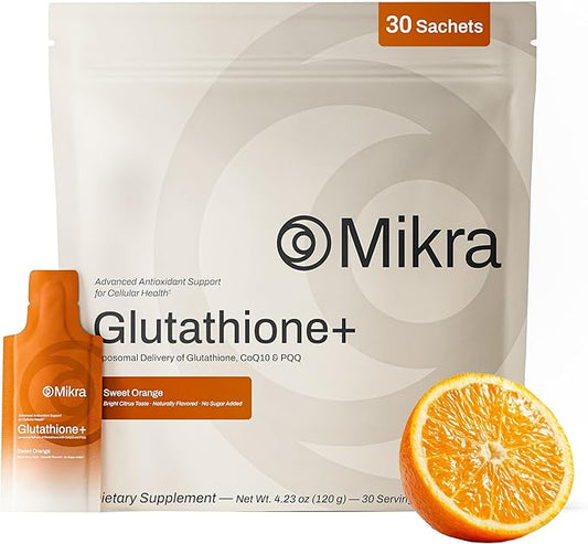 Mikra Glutathione+ Liposomal Antioxidant Supplement with CoQ10 & PQQ - Advanced Cellular Support for Energy, Focus & Immune Health Support - Liquid Glutathione Supplement - 30 Single-dose Vials