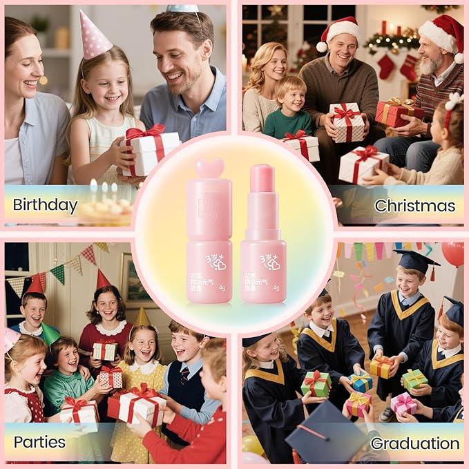 RUNBEN Color Changing Lip Balm for Kids, 24H Moisturizing & Hydrating for Chapped Lips, Safe & Non-toxic Tinted Lip Balm for Girls, Birthday Christmas Lipstick Gift for Kids