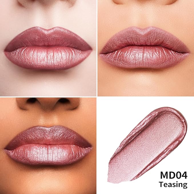 Oulac Metallic Liquid Lipstick - Mauve Pink Lip Gloss for Women, Shimmer Lip Makeup, Long Lasting Waterproof, High Impact Lip Color, Oil-Based Formula, Transfer Proof, Vegan MD04