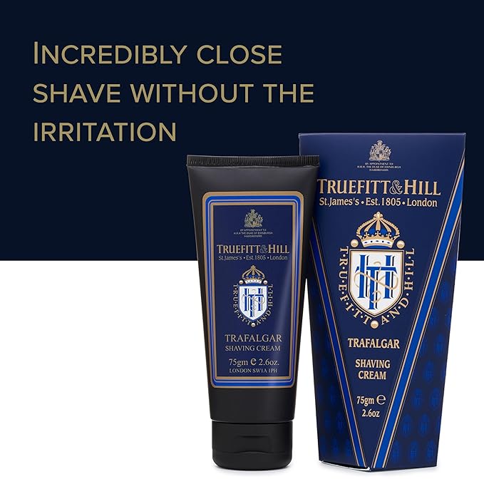 Truefitt & Hill Shaving Cream Tube - Trafalgar - Premium Glycerin-Based Lather, Smooth Glide, and Hydration for a Luxurious Shave - 2.65 oz
