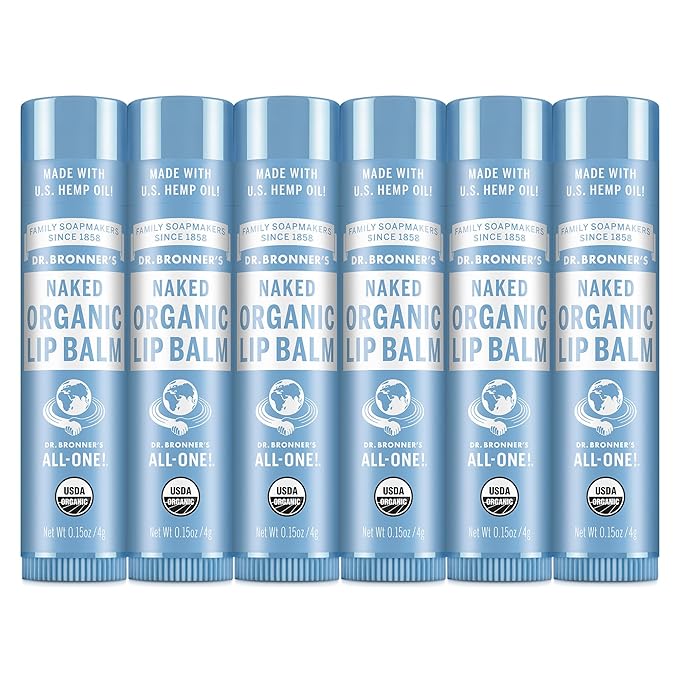 Dr. Bronner’s Organic Lip Balm 6-Pack (.15oz) Natural, Moisturizing, Petroleum-Free Lip Moisturizer with Beeswax & Avocado Oil for Dry Lips, Men & Women - Unscented