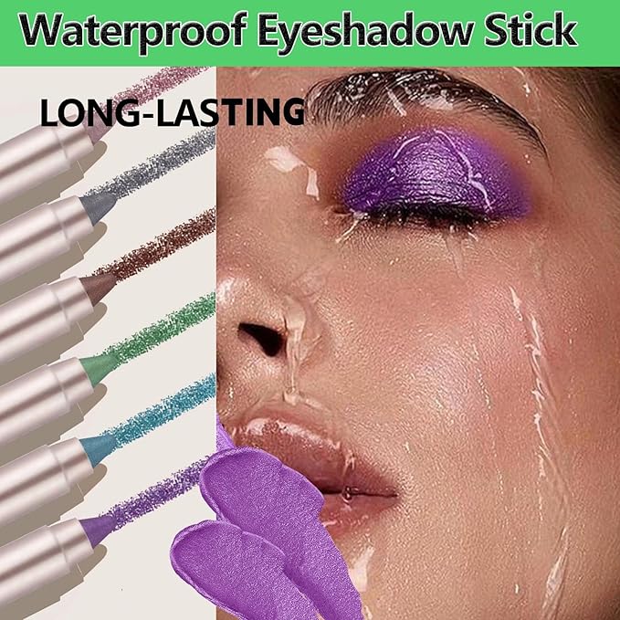 Blue Eyeshadow Stick - Blendable Creamy Eye Brightener, Waterproof Long Lasting Crayon, Smooth Shimmer Shadow Highlighter Liner Makeup #B05 Blue Shimmer