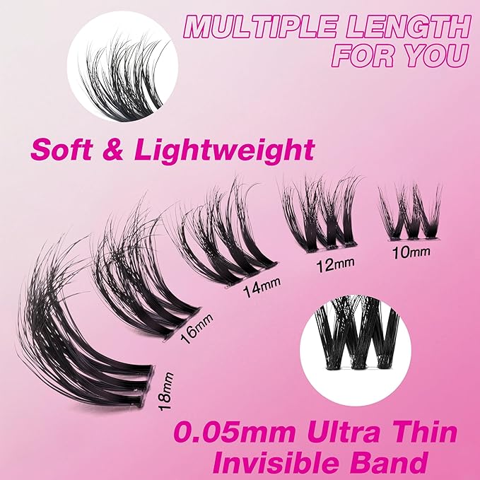 VEYESBEAUTY Lash Clusters Fluffy Individual Lash Extensions VBmuse 3D Layered Volume Eyelashes Thin & Invisible Band Wispy Faux Mink Lash Newbie's Five-Second Length 12mm