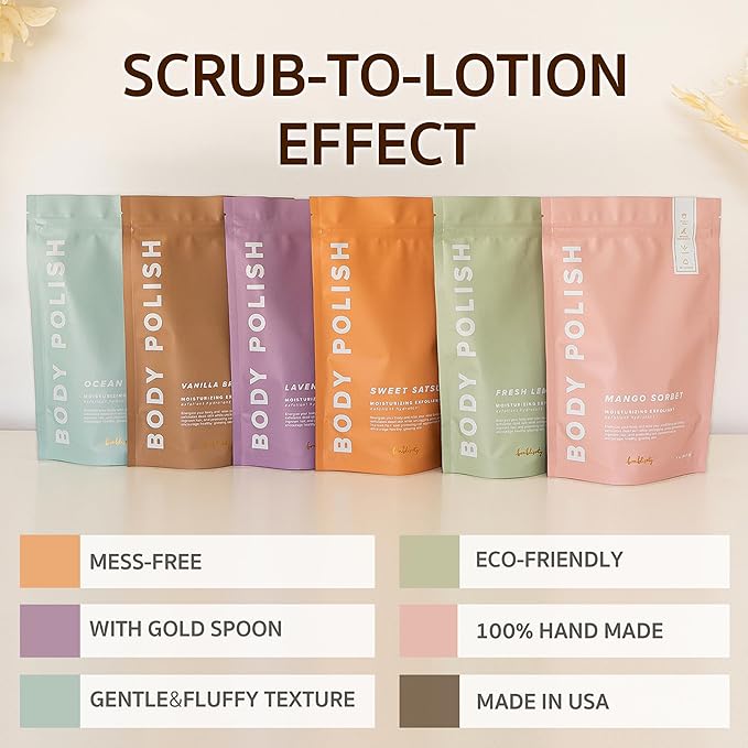 Bonblissity Body Polish, 8oz. - Vanilla Brown Sugar Scented Body Scrub Exfoliator for Women, Exfoliating Sugar Scrub To Lotion Moisturizer, Gentle Exfoliant for Dry and Sensitive Skin, Handmade in USA
