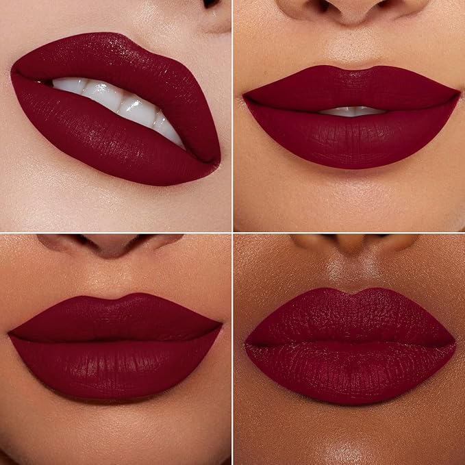 MAKI YIKA 2Pcs Matte Liquid Lipstick Set MVP Red Burgundy Lipstick Long Lasting Smudgeproof Transfer Proof Lip Makeup, Burgundy/MVPRed